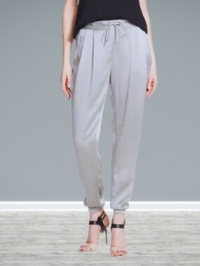 Eileen Fisher Silk Charmeuse Jogger Pants Gray Taupe Womens Medium